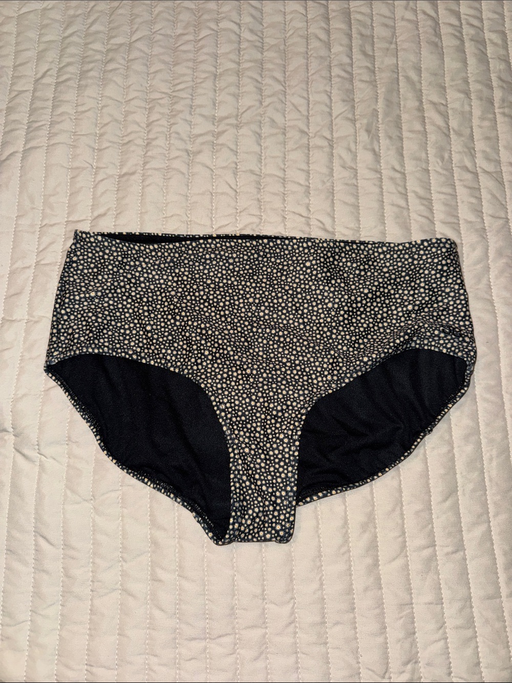 High-Waist Black & White Mini Floral Bikini Bottoms